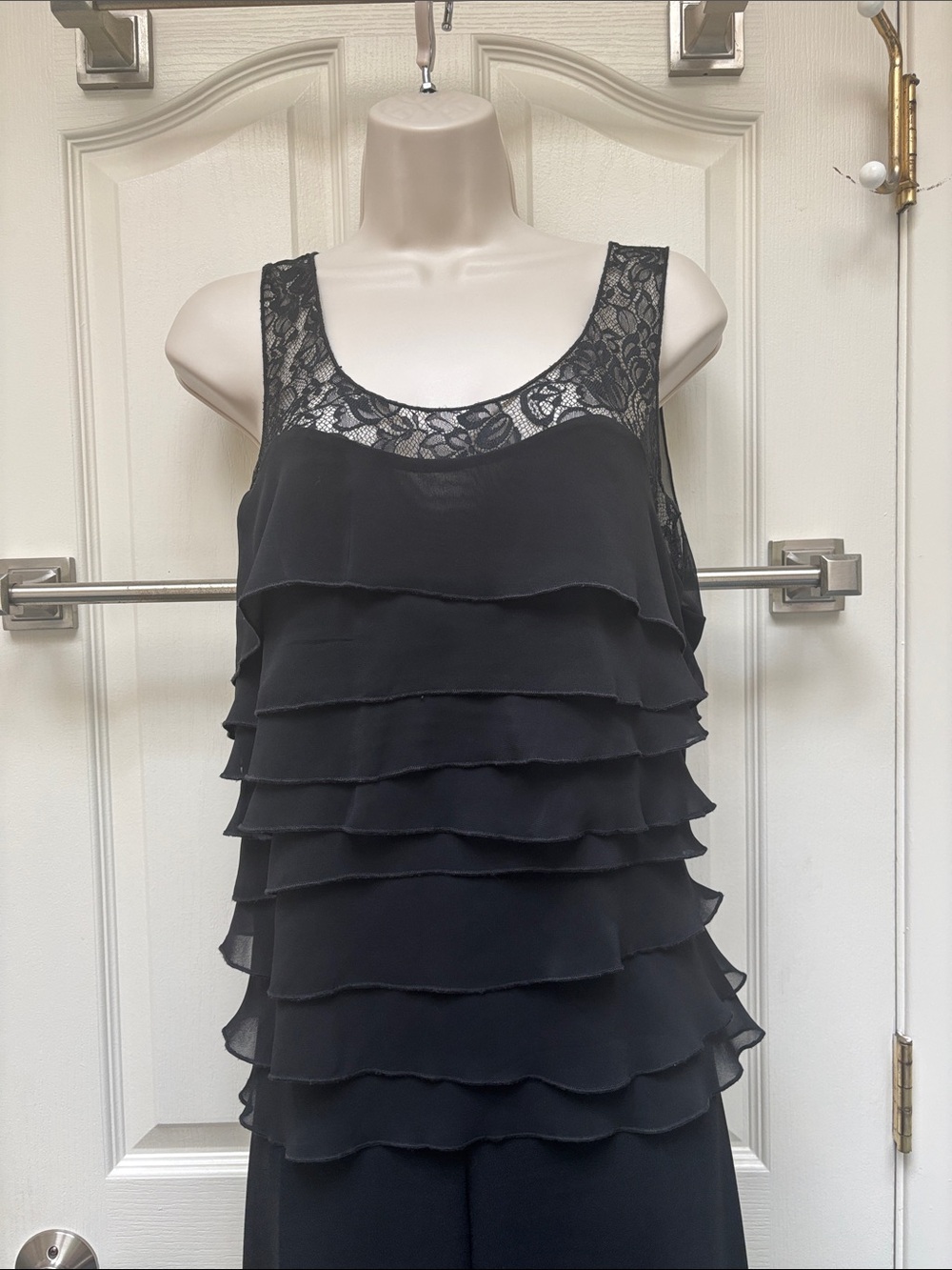 Express Black Lace Tiered Ruffle Sleeveless Blouse